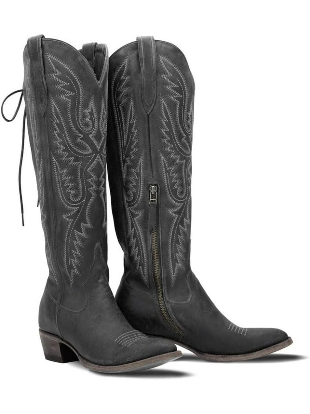 Women's Black Over Knee Thigh High Embroidered Western Pull-On Cowboy Boots